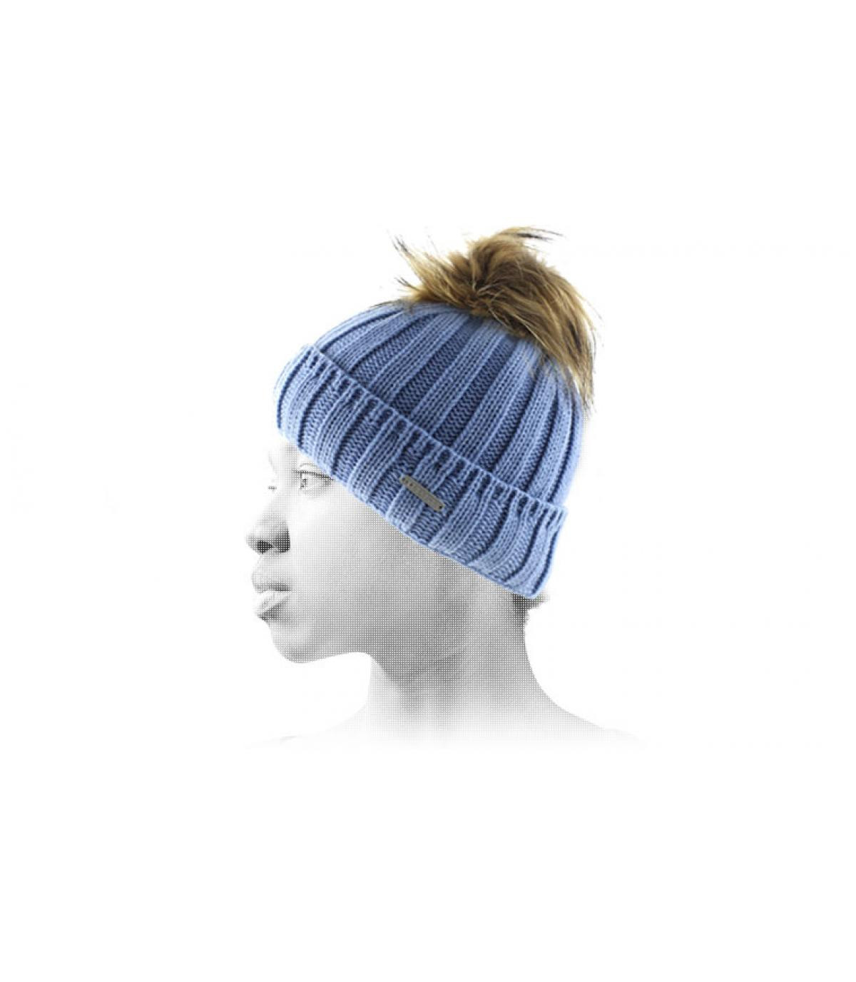 Blue beanie big pom Vancouver blue